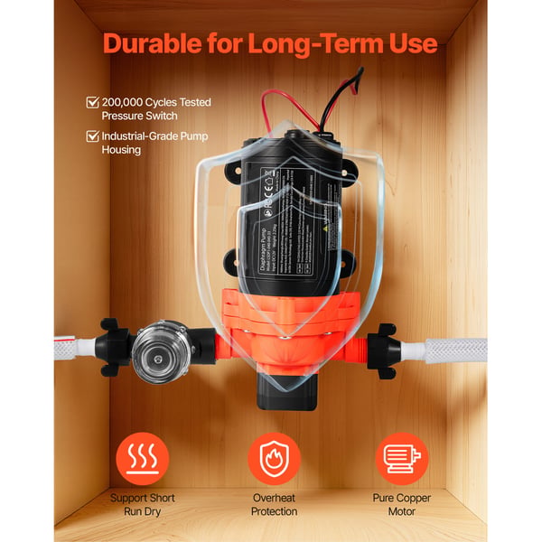 Vandpumpe, 12V DC 15,1 L/min selvansugende membran, sort, til campingvogn og marine