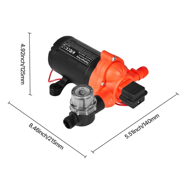 Vandpumpe, 12V DC 15,1 L/min selvansugende membran, sort, til campingvogn og marine