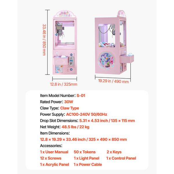 Klo Maskine 32.5x49x85 cm Pink Stål Arcade Spil
