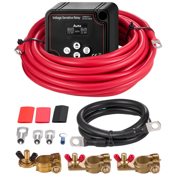 Batteriavskiljarkit, 12V 140 Amp, 80x70x60 mm, Svart, spänningshantering