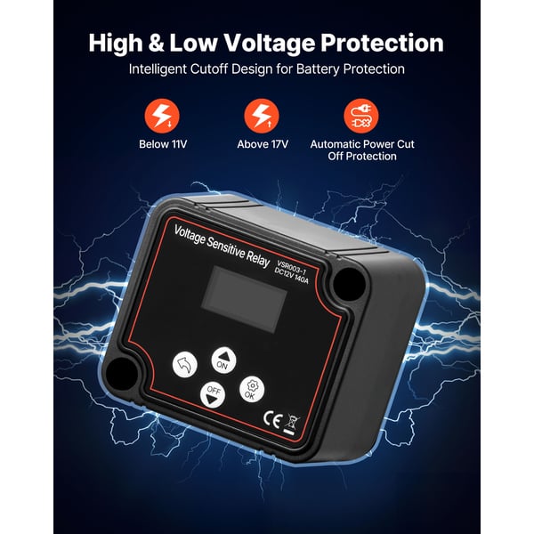 Batteriavskiljarkit, 12V 140 Amp, 80x70x60 mm, Svart, spänningshantering