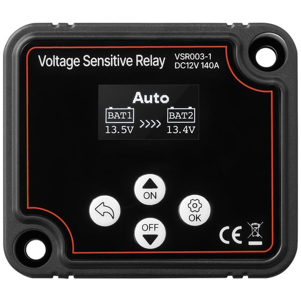 Batteriavskiljarkit, 12V 140 Amp, 80x70x60 mm, Svart, spänningshantering