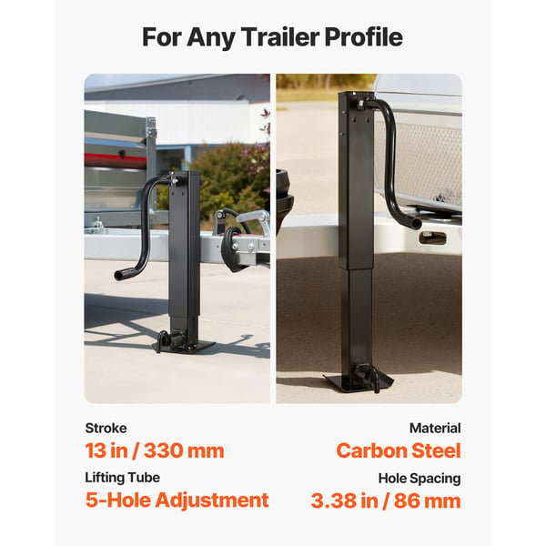 Trailerstøtteben, 5443 kg bæreevne, 310x225x703 mm, justerbart støtteben, kulstofstål