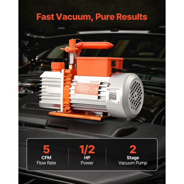 Vakuumpump, Tvåstegs roterande lamell, 5 CFM 142 L/min, HVAC-underhåll
