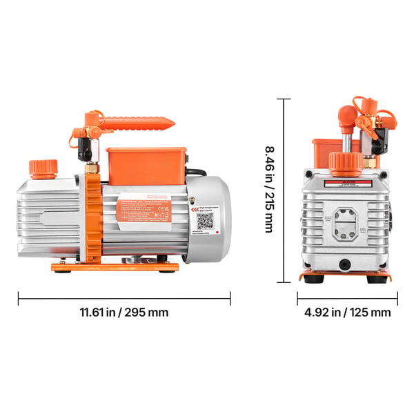 Vakuumpump, Tvåstegs roterande lamell, 5 CFM 142 L/min, HVAC-underhåll