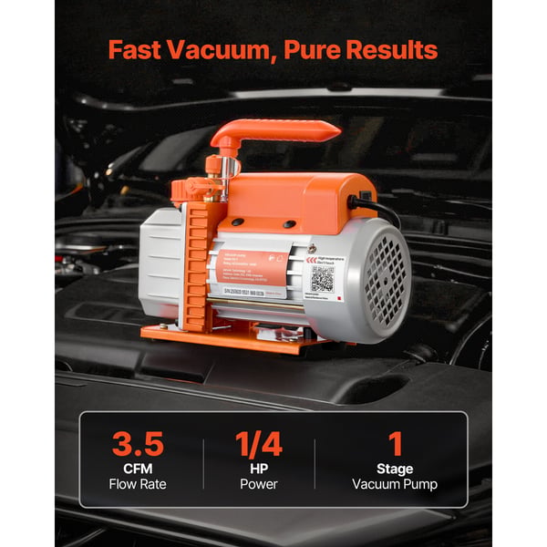 Vakuumpump, Enkelstegs roterande lamell, 3,5 CFM 99 L/min, HVAC