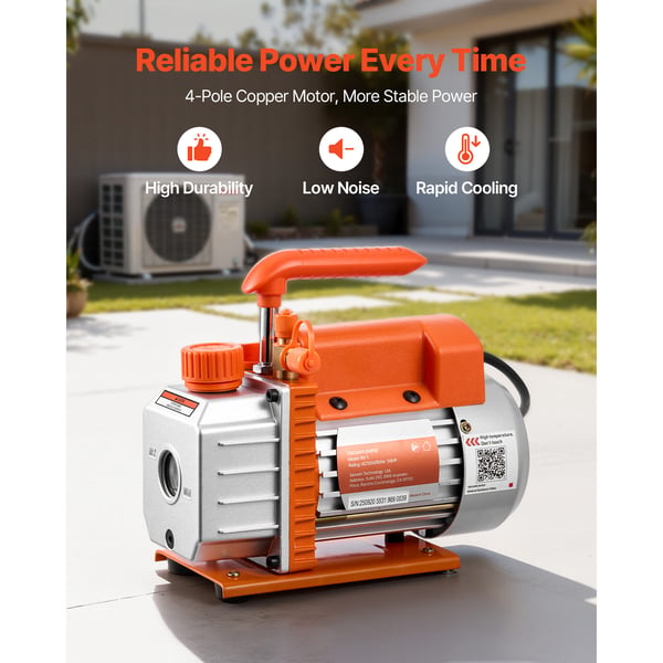 Vakuumpump, Enkelstegs roterande lamell, 3,5 CFM 99 L/min, HVAC