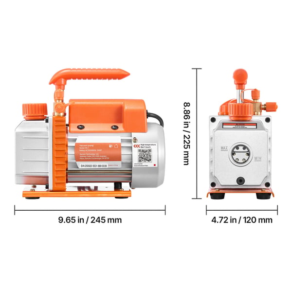 Vakuumpump, Enkelstegs roterande lamell, 3,5 CFM 99 L/min, HVAC