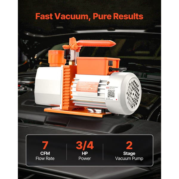 Vakuumpump, tvåstegs, roterande lamell, 7 CFM, 198 L/min, HVAC-underhåll