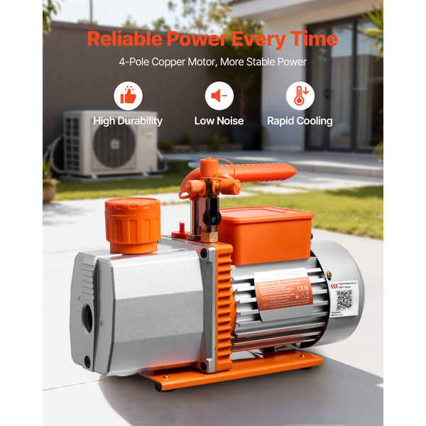 Vakuumpump, tvåstegs, roterande lamell, 7 CFM, 198 L/min, HVAC-underhåll