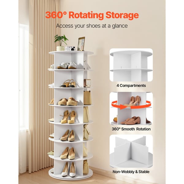 Skoreol, 7-lags roterende karrusel, 59.8x59.8x162 cm, hvid, opbevaring