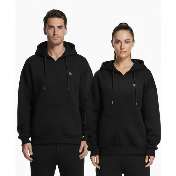 Opvarmet sweatshirt hoodie, 5 varmezoner, sort, bomuld polyester
