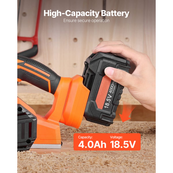 Elektrisk handhyvel, 315x175x175 mm, 82 mm skärbredd, sladdlöst träbearbetningsverktyg