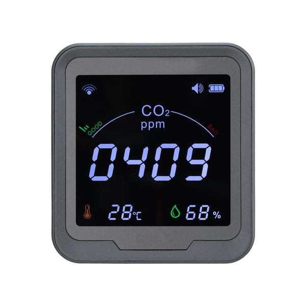 Kuldioxidmåler, 90x40x100 mm, Temperatur- og fugtighedsdisplay
