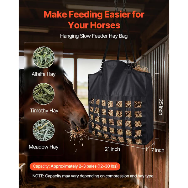 Hay Bag, 55x18.5x64 cm, Svart, Nylon, Slow Feed, Vattentät