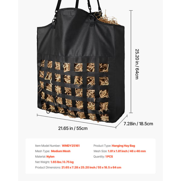 Hay Bag, 55x18.5x64 cm, Svart, Nylon, Slow Feed, Vattentät