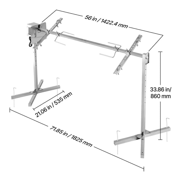 Rotisserigrill, 182,5x53,5x86 cm, rustfrit stål, justerbar højde
