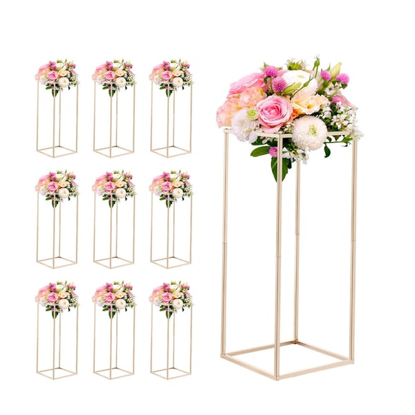 Blomsterställ, 10-delad rektangulär blomsterdisplay, 25x25x60 cm, guld
