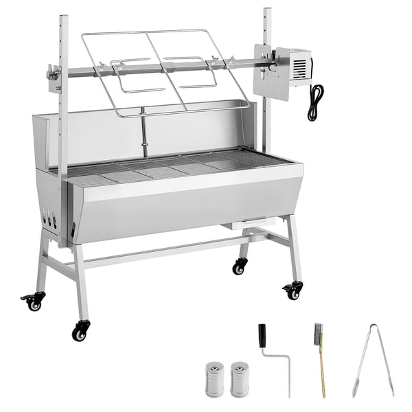 Rotisserigrill, 113,5x44,2x112,3 cm, rustfrit stål, udendørs madlavning