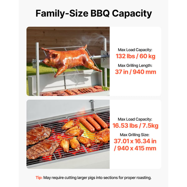 Rotisserigrill, 113,5x44,2x112,3 cm, rustfrit stål, udendørs madlavning