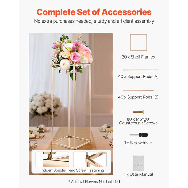 Blomsterstand, 80x28x28 cm, Guld, Metal Display