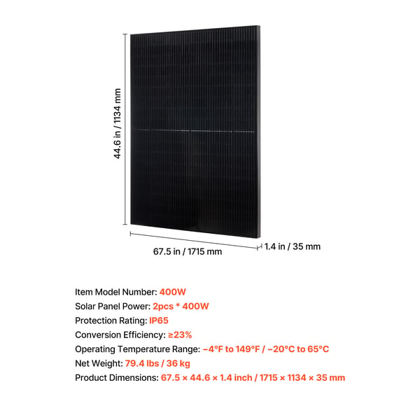 Aurinkopaneeli, 2 kpl monokiteinen 400W, 171.5x113.4x3.5 cm, musta, alumiinikehys