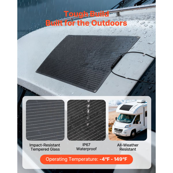 Solpanel, 100W semi-fleksibel monokrystallinsk, 96.5x58x1.95 cm, vandtæt