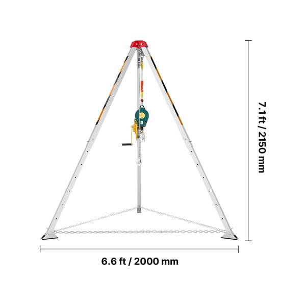 Redningsstativsæt, 134x215 cm justerbare ben, 19,8 m kabel, stål-aluminium