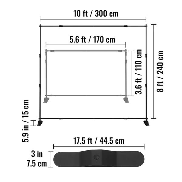 Baggrundsbannerstativ, 243,8x243,8–304,8x243,8 cm, Sort, Justerbar Aluminium