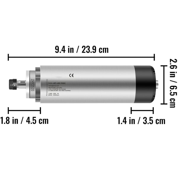 Karahakamoottori, 65x205 mm, 1.5 kW, Ilmajäähdytteinen, CNC-kaiverrus, Metalli