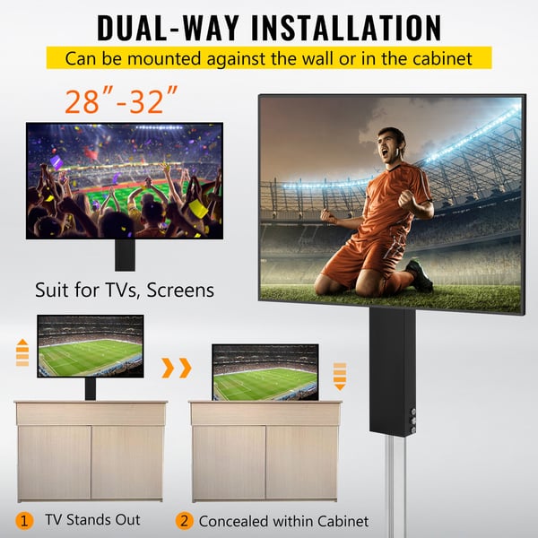 Motoriseret TV-lift, 29x77,4-127,4 cm, højdejusterbar, sort, aluminiumlegering