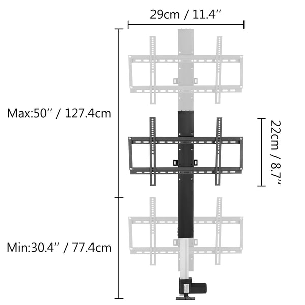 Motoriseret TV-lift, 29x77,4-127,4 cm, højdejusterbar, sort, aluminiumlegering