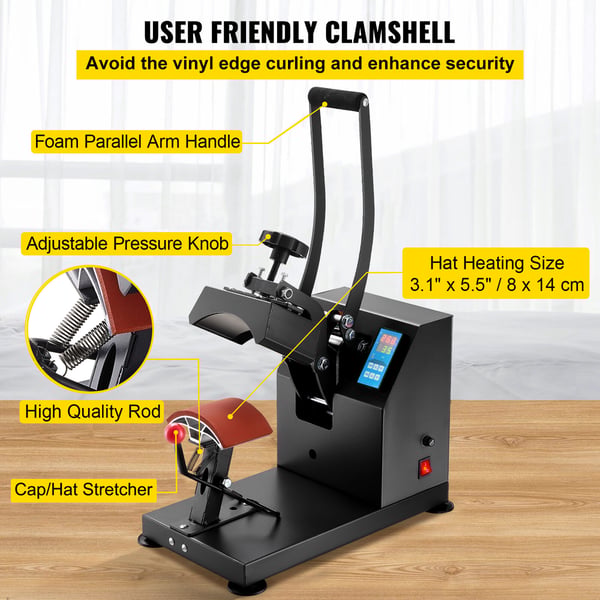 Hat Heat Press Maskine, 9x14 cm, Digital LCD Timer, Aluminium