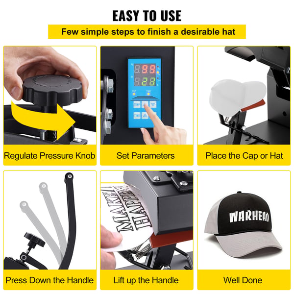 Hat Heat Press Maskine, 9x14 cm, Digital LCD Timer, Aluminium