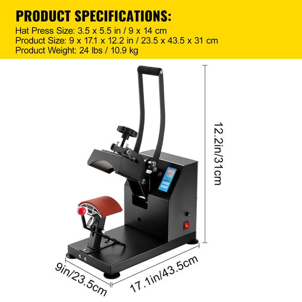 Hat Heat Press Maskine, 9x14 cm, Digital LCD Timer, Aluminium