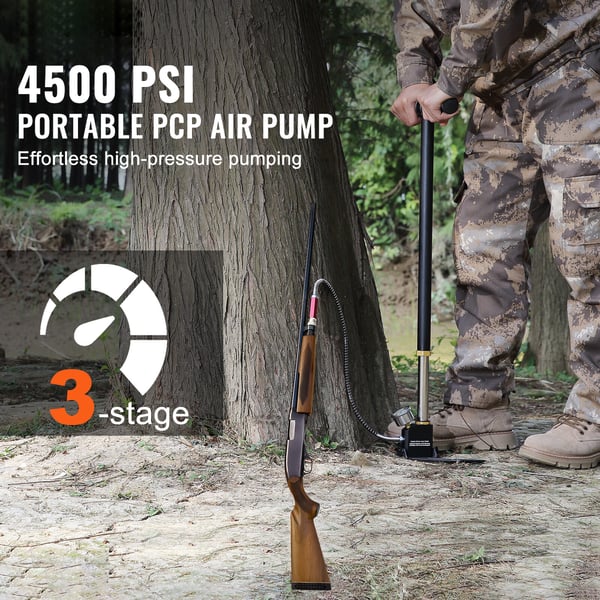 Håndpumpe, 3-trins højtryks PCP, 27x16x62,5-107 cm, Sort, Rustfrit stål