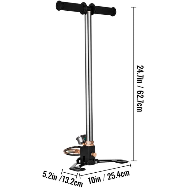 Håndpumpe, 3-trins PCP luftgeværpumpe, 63x25,4 cm, sølv, rustfrit stål
