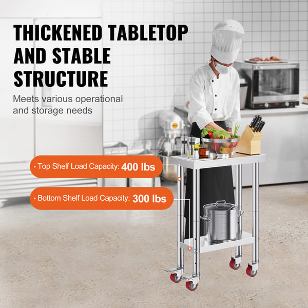 Serveringsarbetsbord, 30,7x61,2x86,2 cm, Rostfritt stål, Justerbar hylla