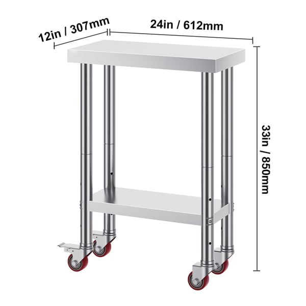 Serveringsarbetsbord, 30,7x61,2x86,2 cm, Rostfritt stål, Justerbar hylla
