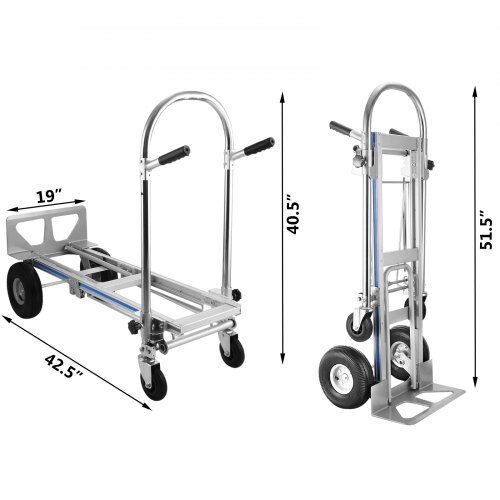 Säckkärra, 3-i-1 aluminium, hopfällbar, 118,1x53,3x104,1 cm, fällbar