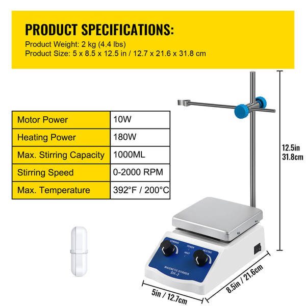 Magnetomixer SH-2, 12.7x21.6x31.8 cm, Digitalt display, Rustfrit stål