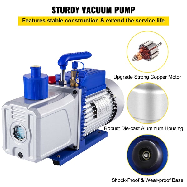 Vakuumpump tvåstegs 717x1 Pa 746W HVAC roterande, aluminium