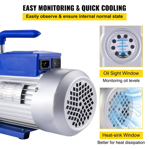 Vakuumpump tvåstegs 717x1 Pa 746W HVAC roterande, aluminium
