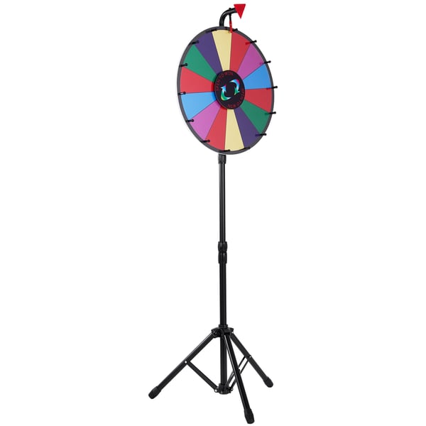 Præmiehjul, 45 cm diameter, 14 felter, justerbar højde 117x155 cm, farve, akryl, spil