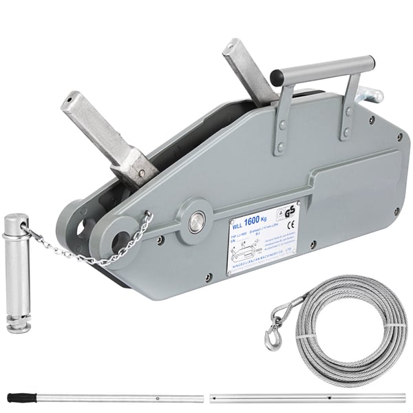 Wire Rope Puller, 1600 kg kapacitet, 2499,4 cm wire, kraftig model