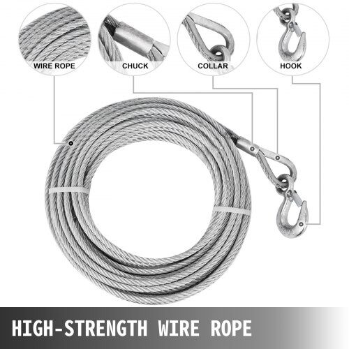 Wire Rope Puller, 1600 kg kapacitet, 2499,4 cm wire, kraftig model