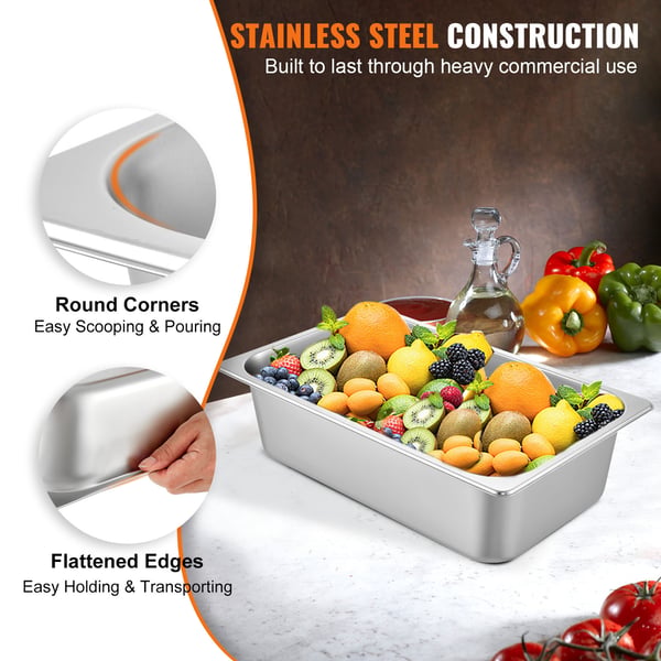 Steam Table Pan Sæt, 53.7x33x14.2 cm, Rustfrit Stål, Madbeholder