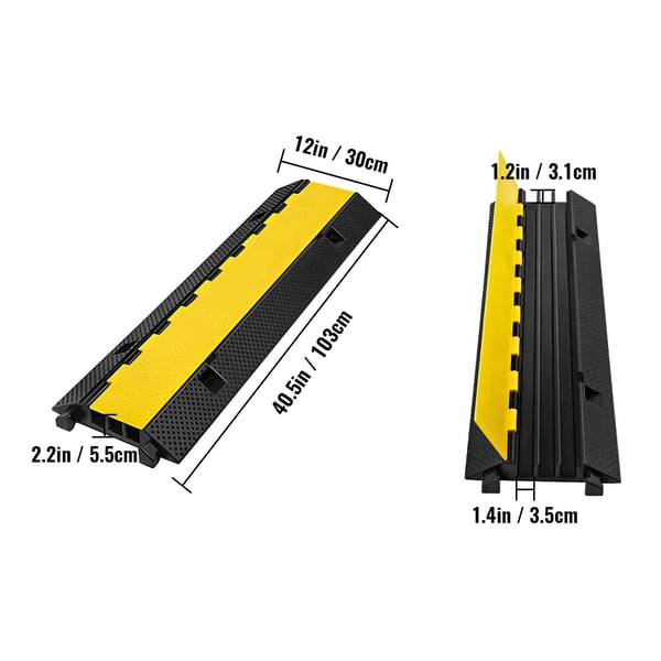Kabelbeskytter rampe, 3 kanaler, 103x30x5,5 cm, sort gul, gummi