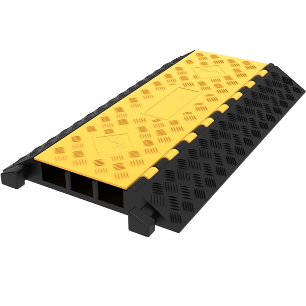 Kabelbeskytter rampe, 3 kanaler, 94,5x50x8 cm, sort gul, gummi