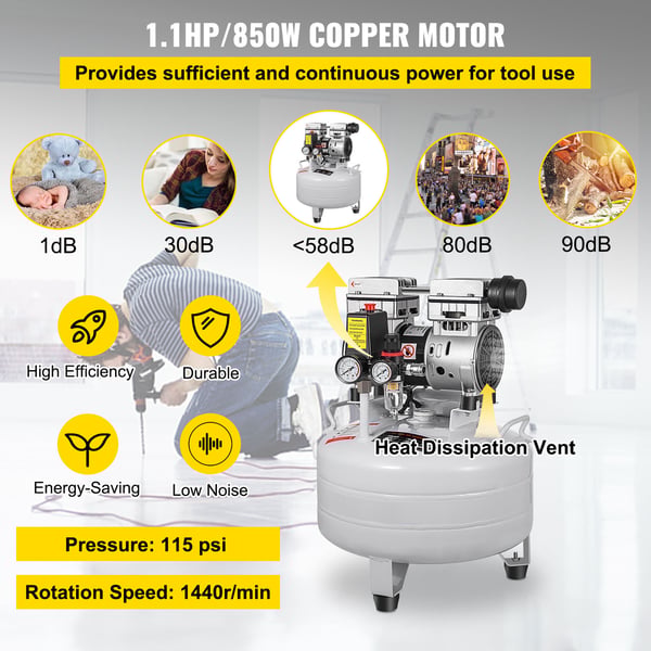 Ilmakompressori 30L 850W öljytön hiljainen